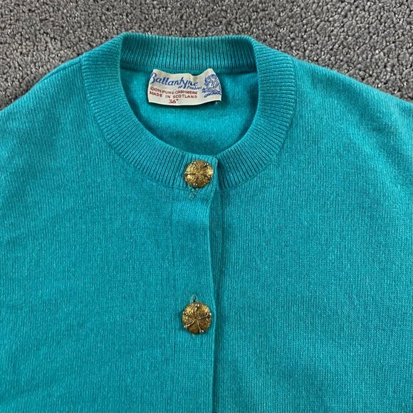 Vintage Ballantyne of Peebles Cashmere Cardigan Sweater Womens 36 Teal Turquoise - Picture 4 of 14